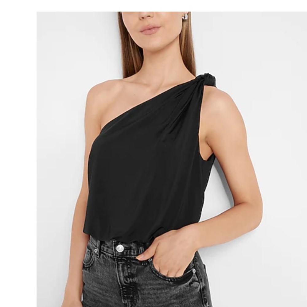 Express Faux Satin One Shoulder Thong Bodysuit